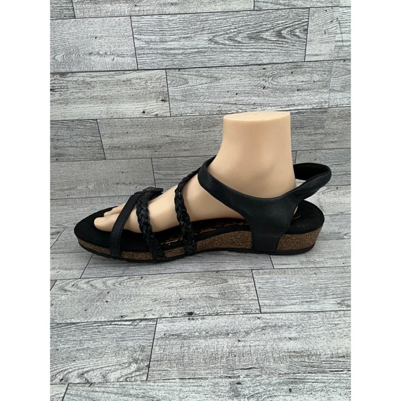 Aetrex Black Leather Braided Strap Cork Comfort Sandals Size 11 Wide - Picture 4 of 10